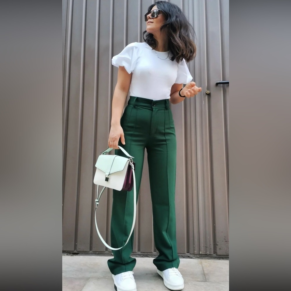 Zara Forest Green High-Waisted Pants XL